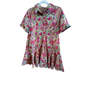 Entry Floral Button Down Short Sleeve Mini Skirt Sz Small Baby Doll Fit & Flare